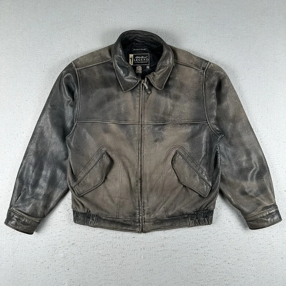 Eddie Bauer Legends Journeyman Bomber Jacket Men's Medium Black Leather Flight - Picture 1 of 16